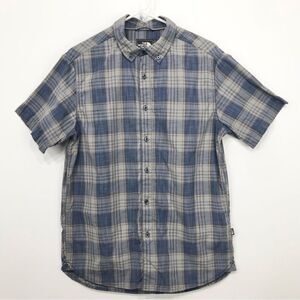 The North Face Blue Tan Plaid Short Sleeve Casual Button Down Performance Shirt